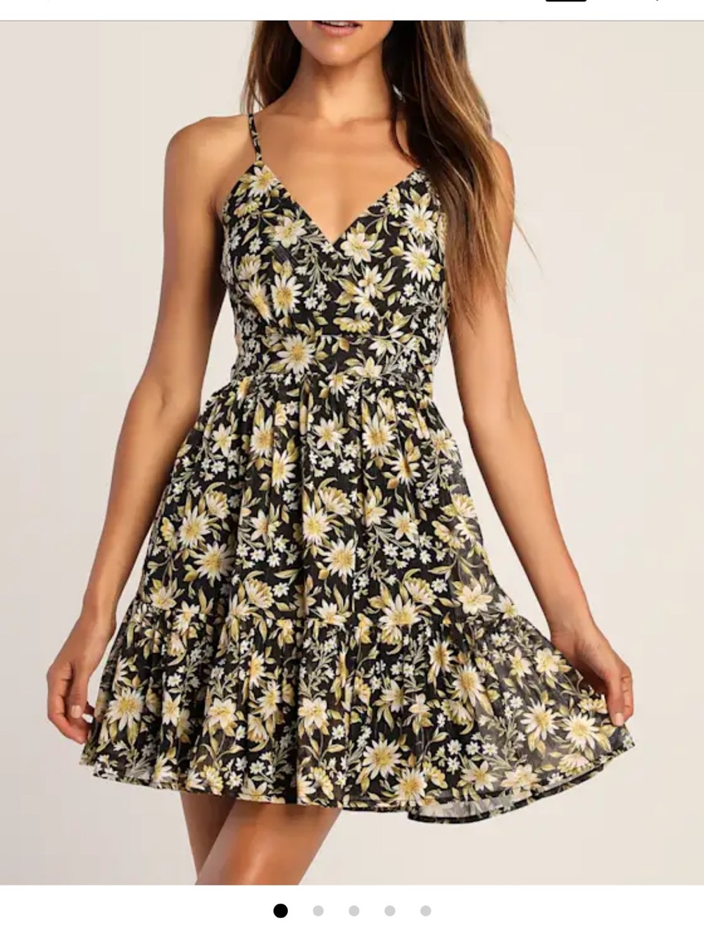 Bold blossoms black floral print metallic tiered mini dress